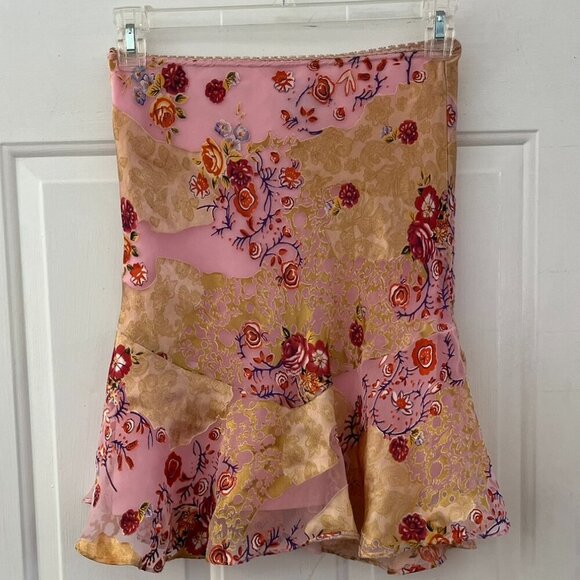 Betsy & Babs Y2K Floral Lined Oriental Style Mini Festival Peplum  Skirt Sz Sm - Picture 1 of 9
